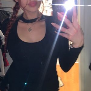 Express ladies black keyhole cutout choker style long sleeve shirt top